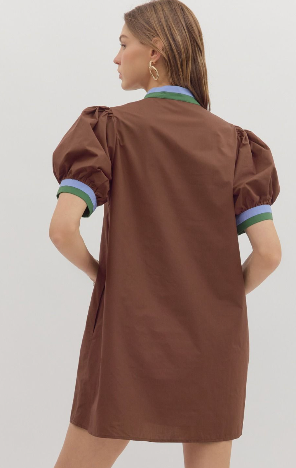 Chocolate Brown Contrast Trim Mini Dress