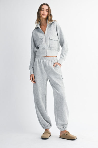 Zip Up Jacket and  Cargo Pant Set- Heather Grey