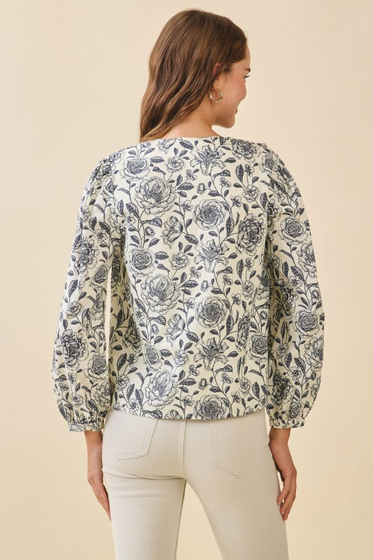 Floral Print Ruffled V-Neck Top