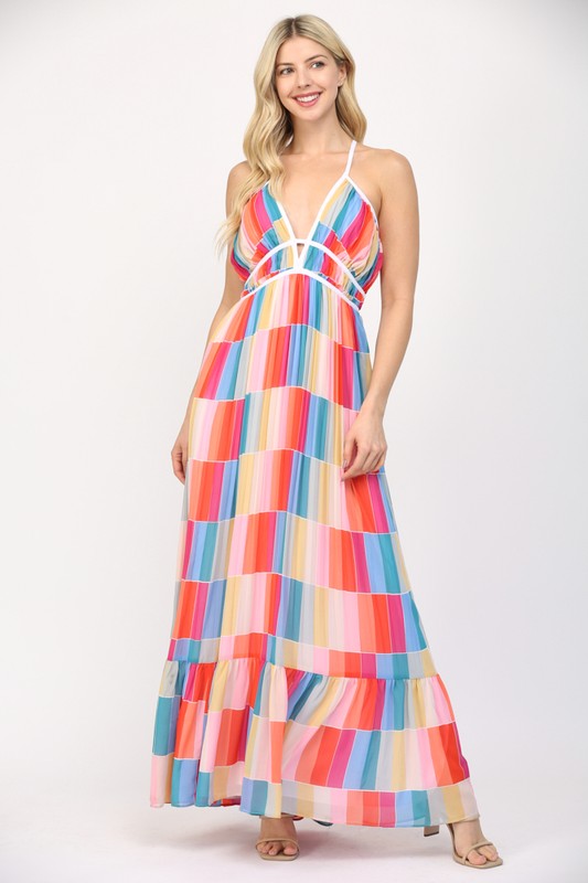 Colorful Block Print Maxi Dress