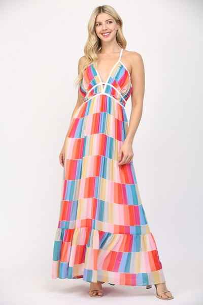 Colorful Block Print Maxi Dress