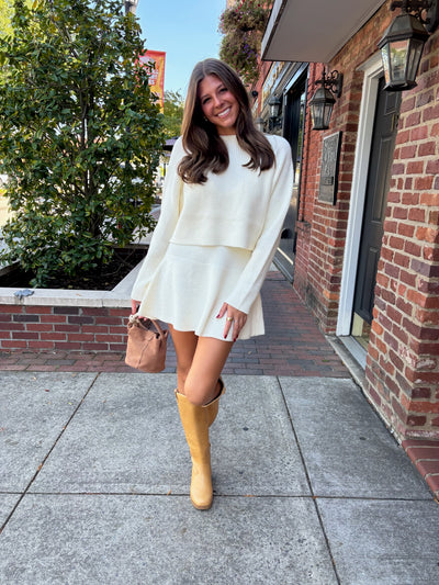 Cream Flare Mini Skirt Set