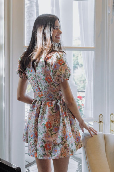 Whimsical Floral Waist Tie Mini Dress