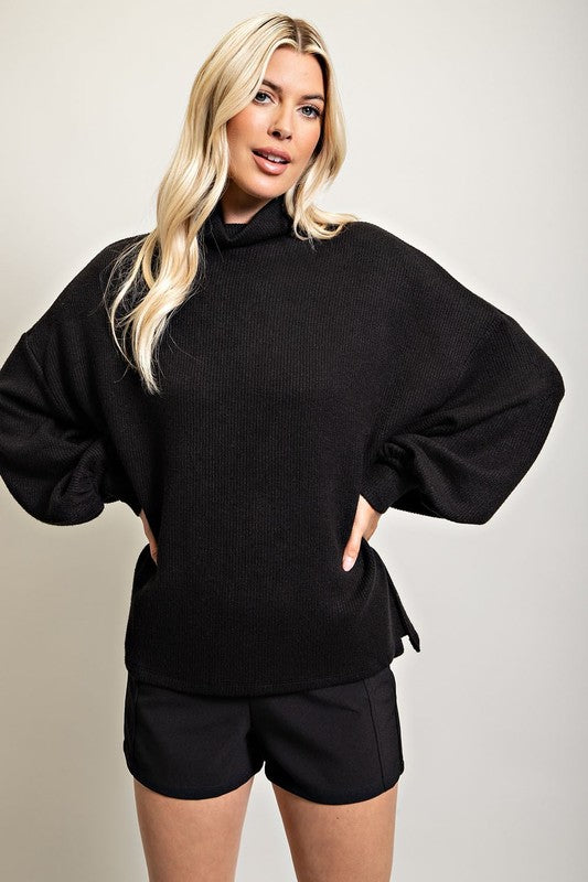 Mock Neck Balloon Sleeve Top