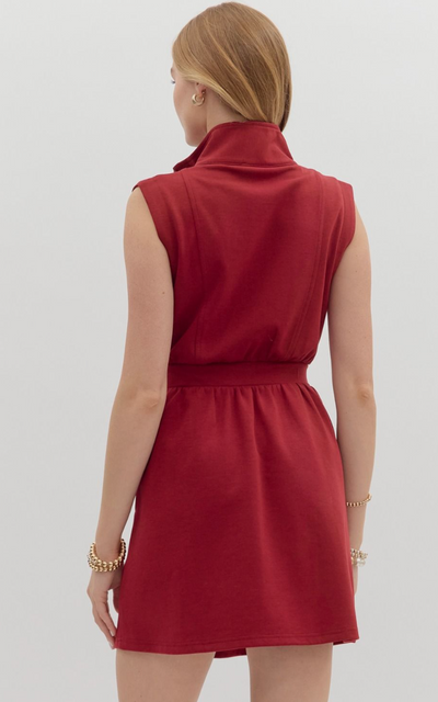 Garnet Sleeveless Zip-Up Mini Dress