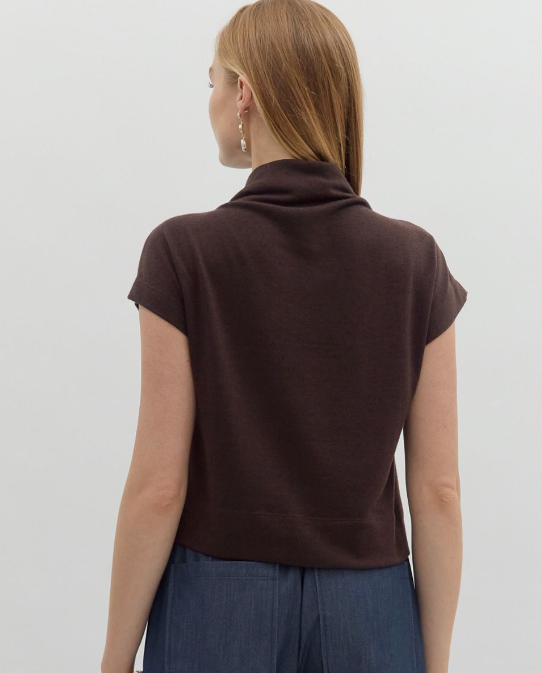 Brown Mock Neck Sweater Top