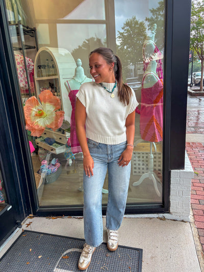 Ivory Mock Neck Cropped Sweater Top
