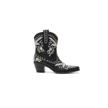 Floral Embroidered Boot- Black