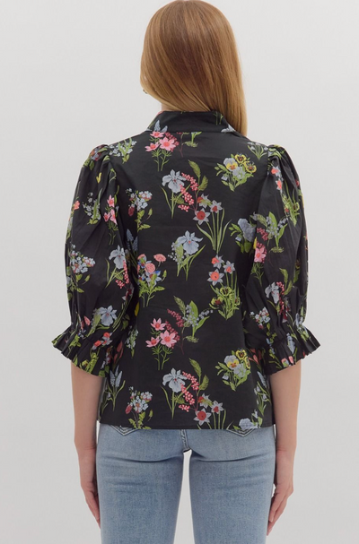 Botanical Print Black Top