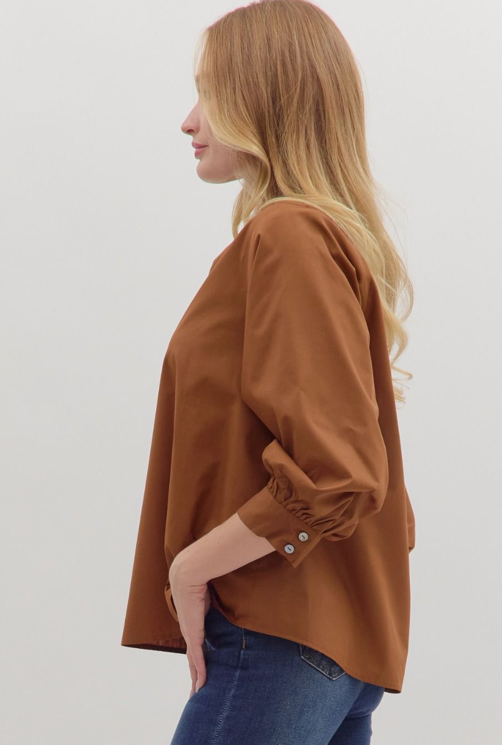 Split Neck Long Sleeve Top