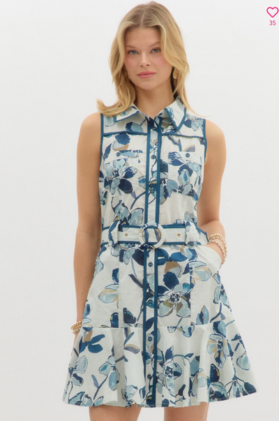 Blue and White Floral Mini Dress