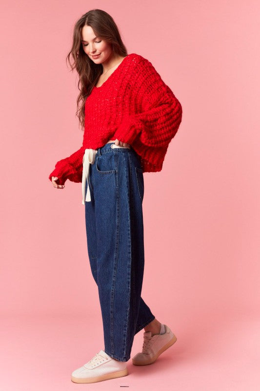 Popcorn Yarn Cropped Sweater