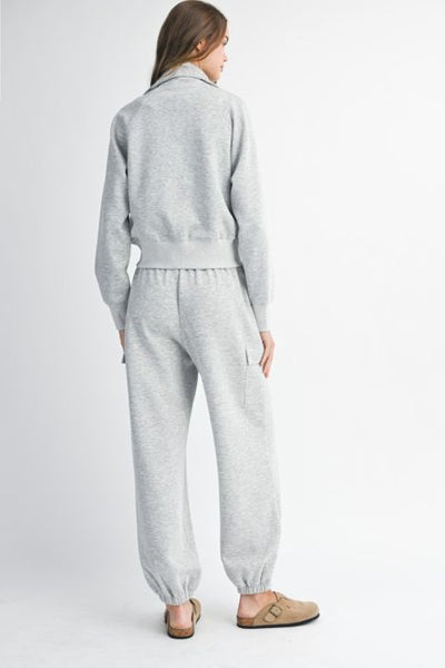 Zip Up Jacket and  Cargo Pant Set- Heather Grey