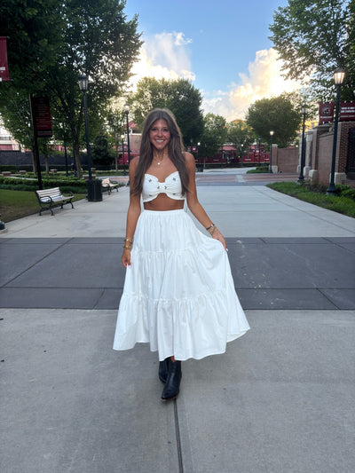 Embroidered Bralette And Maxi Skirt Set