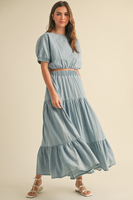 Moxie Tiered Denim Maxi Skirt Set