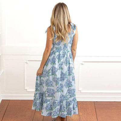 Hydrangea Stem Tie Top Smocked Maxi Dress