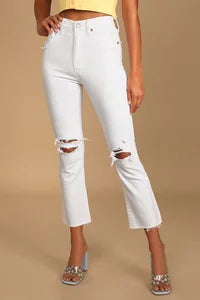 Shy Girl High Rise Cropped Flare- First Date White