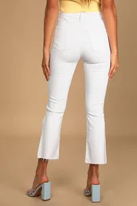 Shy Girl High Rise Cropped Flare- First Date White