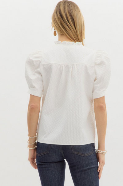 White Textured Puff Sleeve Top