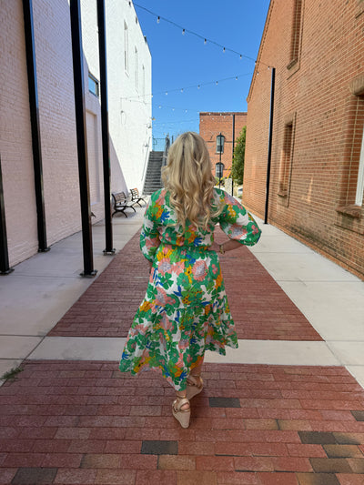 Twist Detail Green Floral Maxi Dress