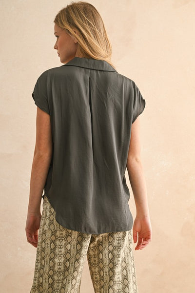 Perfect Button Down Top-Black