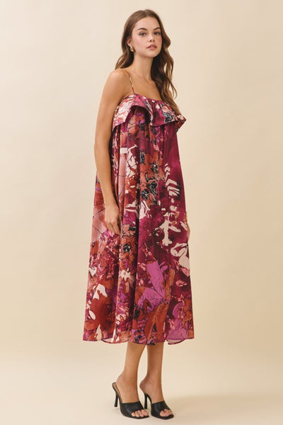 Bold Floral Print Midi Dress