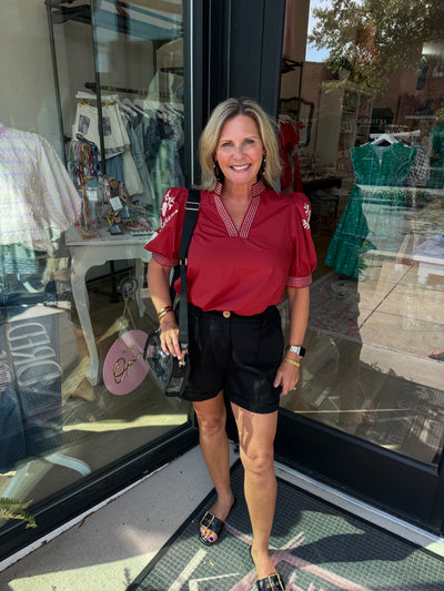 Garnet Embroidered Sleeve Top