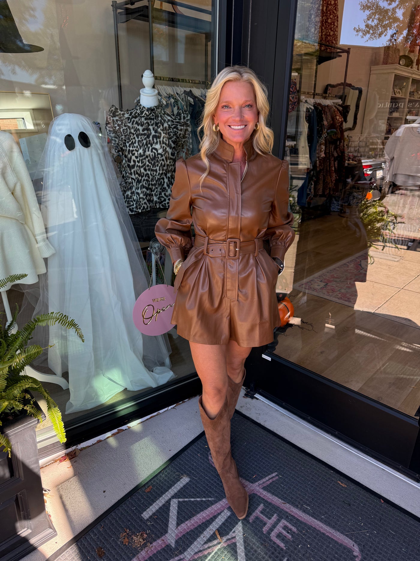 Chara Camel Faux Leather Romper