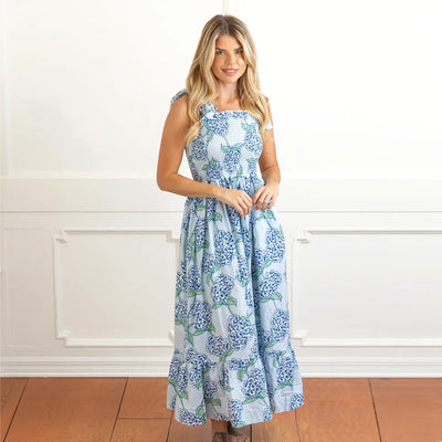 Hydrangea Stem Tie Top Smocked Maxi Dress