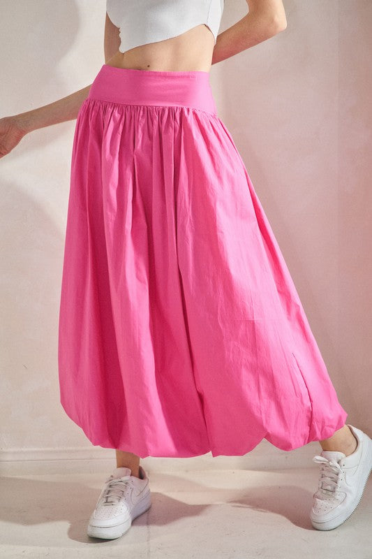 Balloon Hem Maxi Skirt- Pink