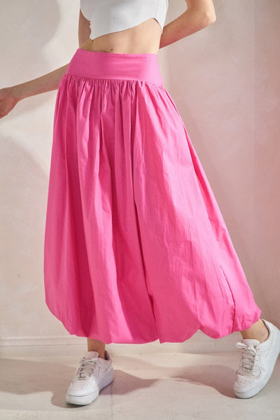 Balloon Hem Maxi Skirt- Pink