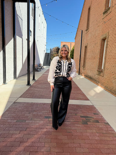 Cream and Black Embroidered Sweater Cardigan