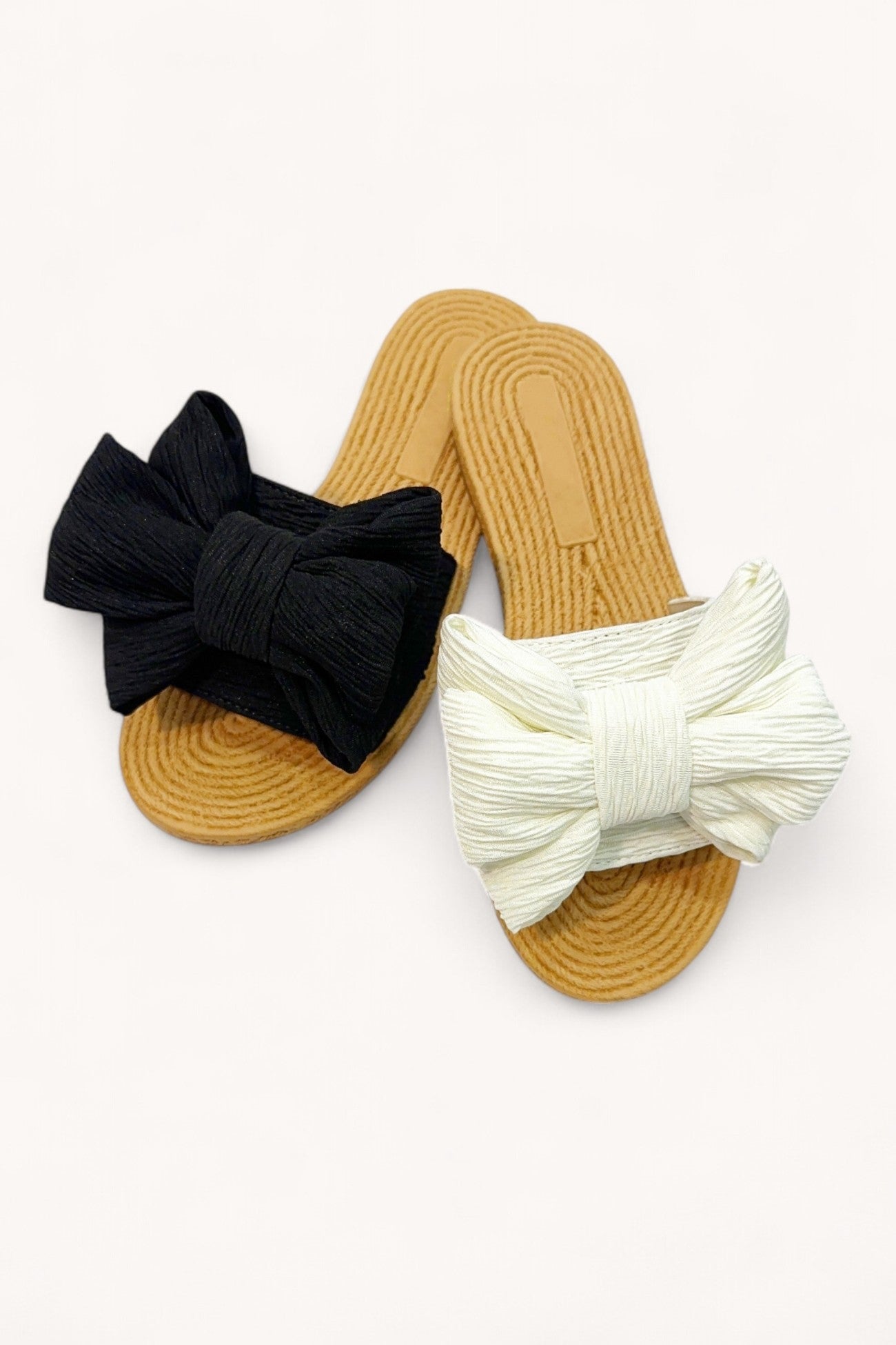 Linen Big Bow Slide- Black
