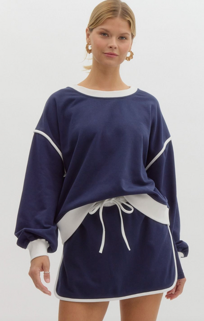 Contrasting Trim Sweatshirt and Skirt Set