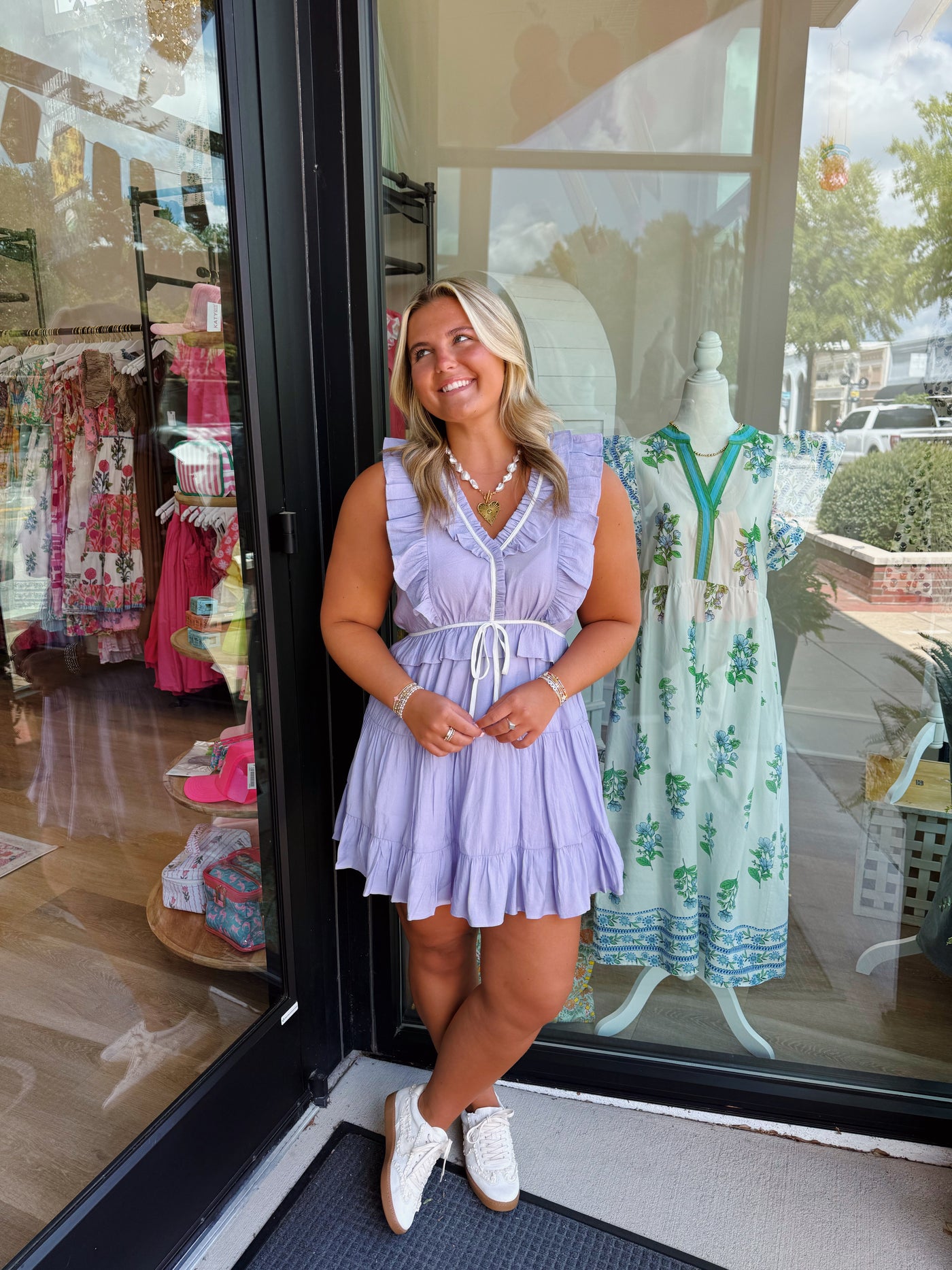 Lilac Contrast Detail Ruffled Mini Dress