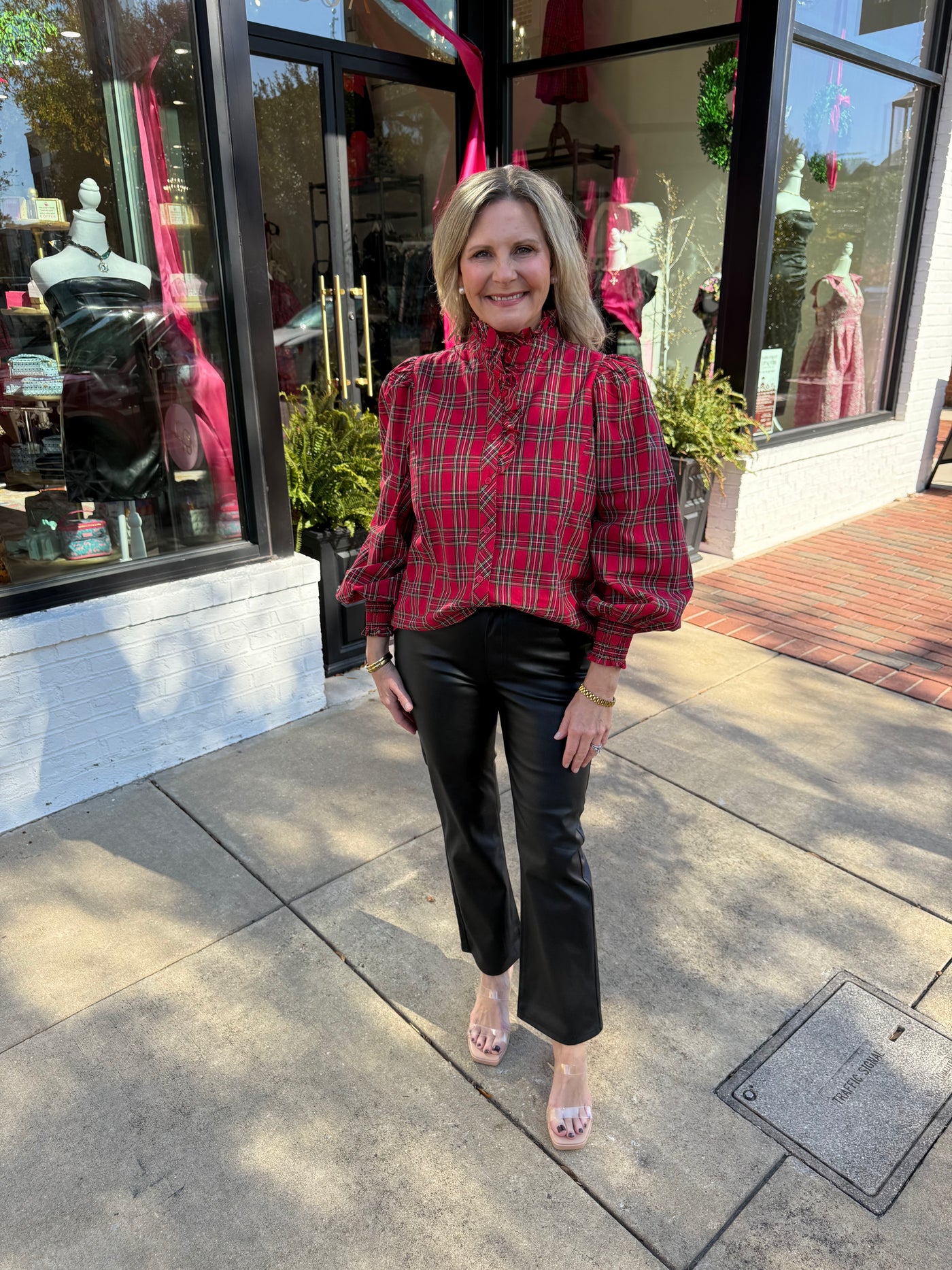 Red Plaid Long Sleeve Top