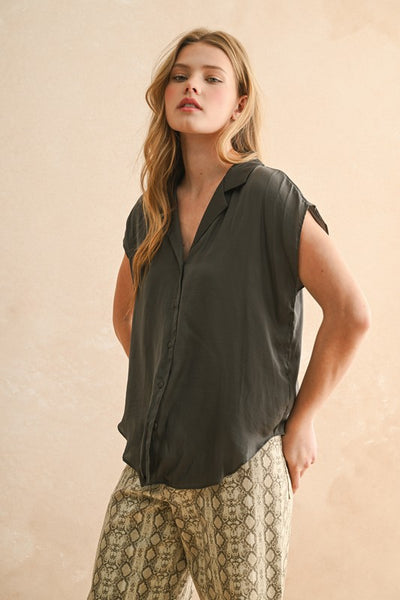 Perfect Button Down Top-Black