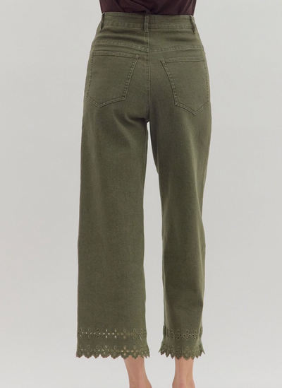 Olive Eyelet Hem Pant