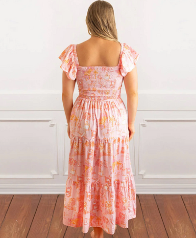 Sunset Toile Smocked Maxi Dress