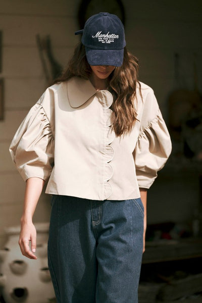 Puff Sleeve Scallop Trim Jacket