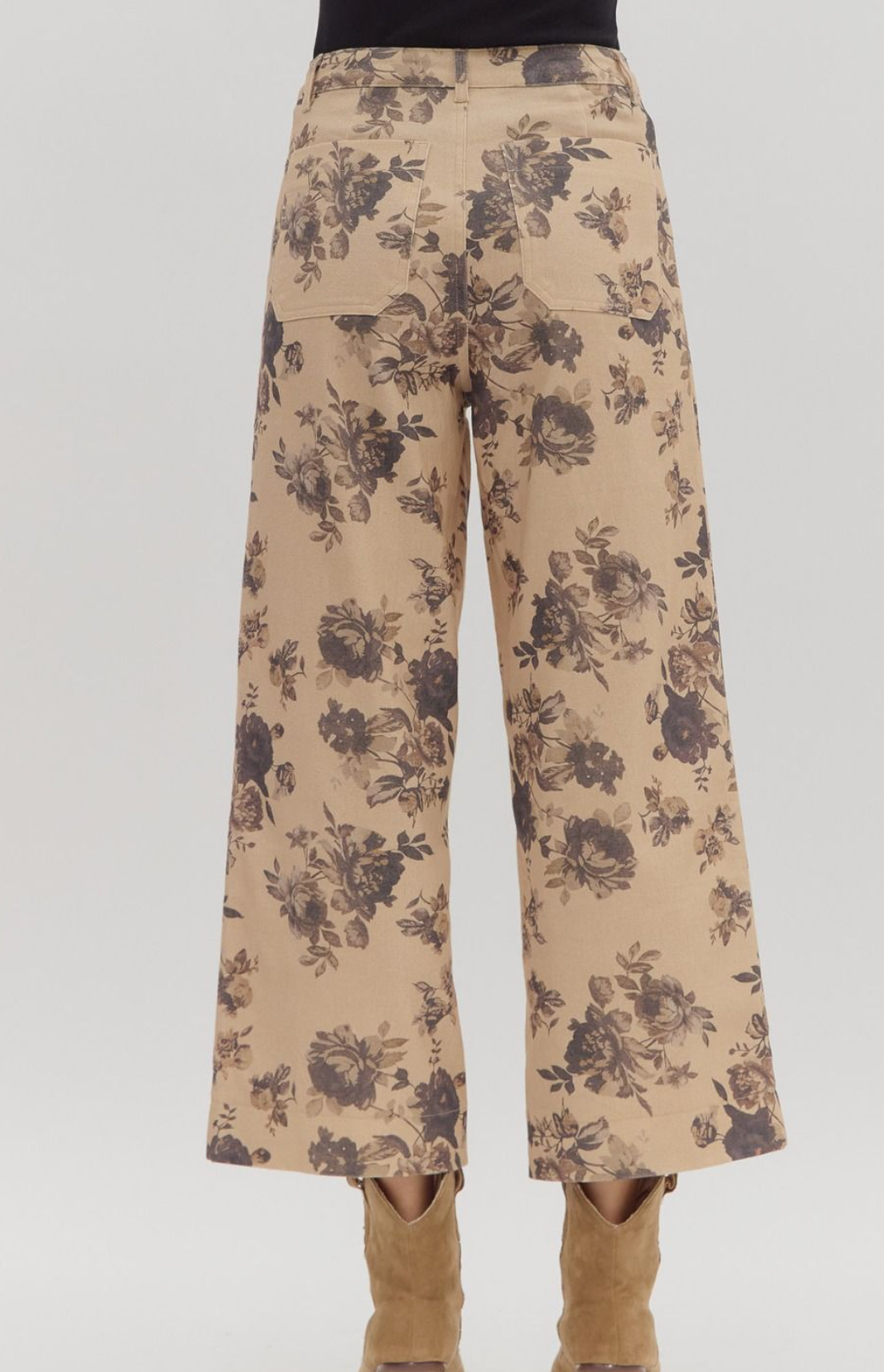 Taupe Floral Denim Pant
