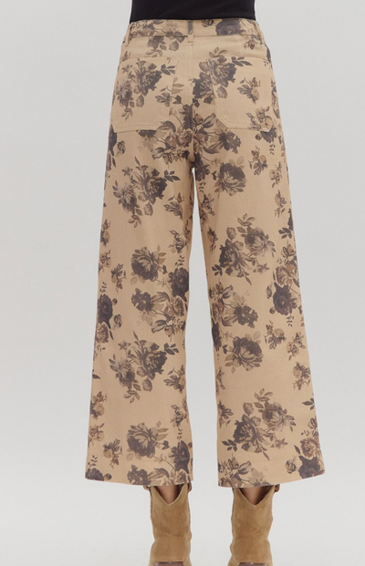 Taupe Floral Denim Pant