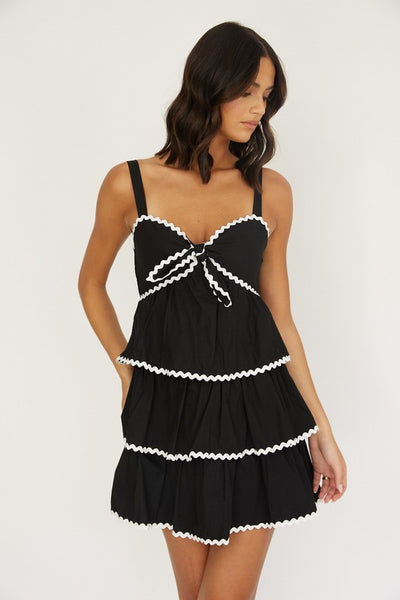 Black Tiered Mini Dress with Ric Rac Trim