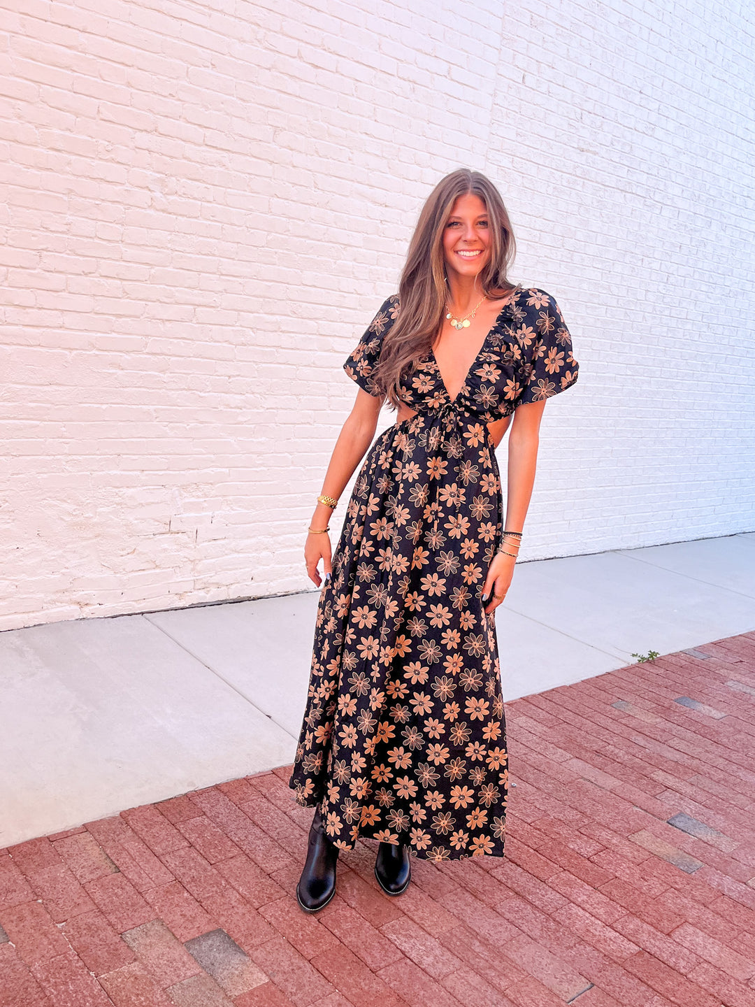 ★Since Then★ Black Daisy Long Dress LTS Tall Women's Black Daisy Print Wrap Dress | Long Tall Sally