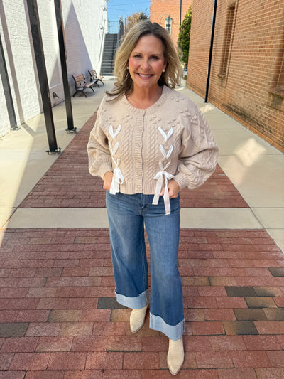 Taupe Embroidered Collar Cable Knit Sweater