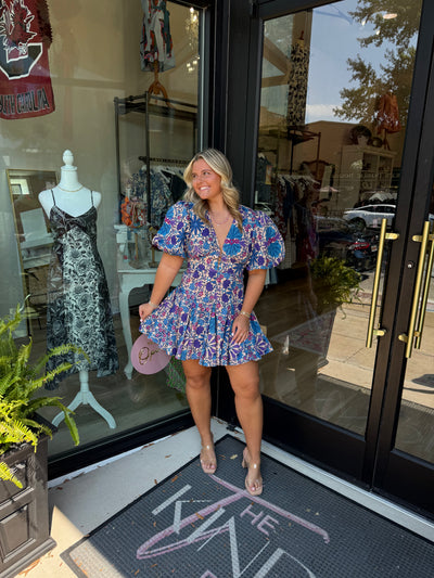 Cream and Purple Floral Mini Dress