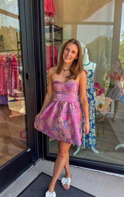 Summer Garden Bow Waist Mini Dress