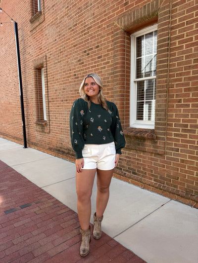 Hunter Green Floral Sweater