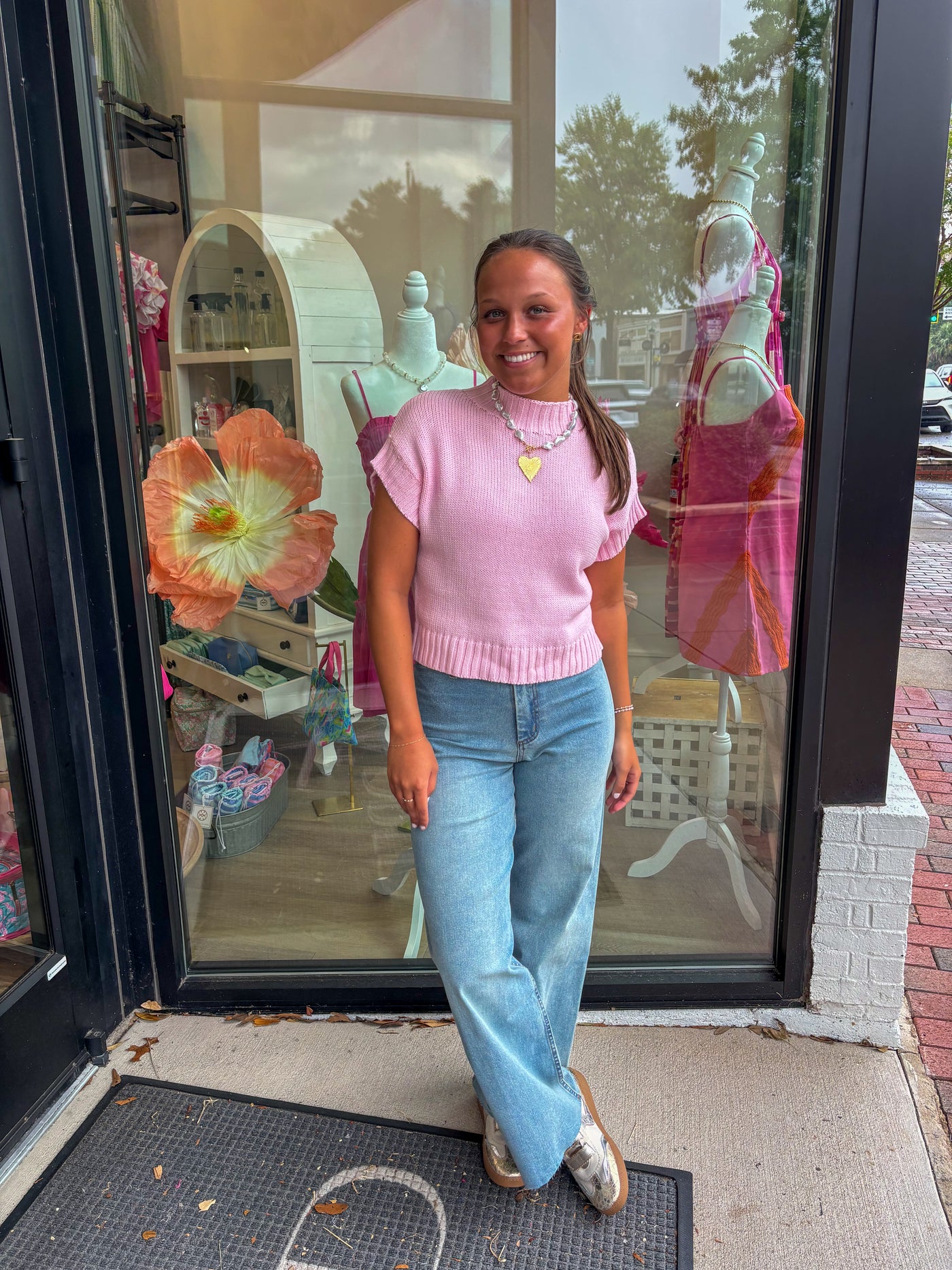 Pink Mock Neck Cropped Sweater Top