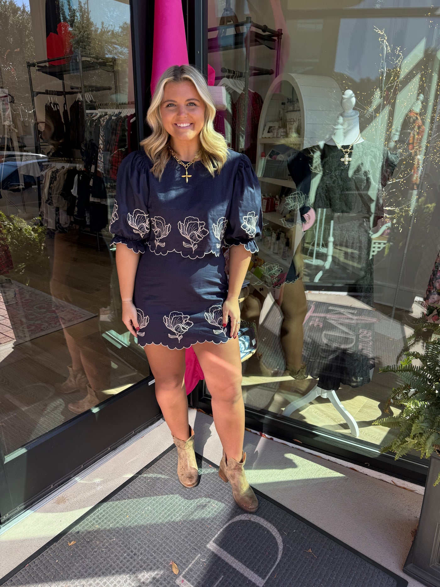 Scalloped Hem Embroidered Skirt Set